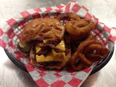 Cheese Burger and Onion Rings